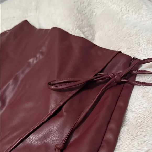 Burgundy Faux Leather Mini Skirt - Picture 3 of 12